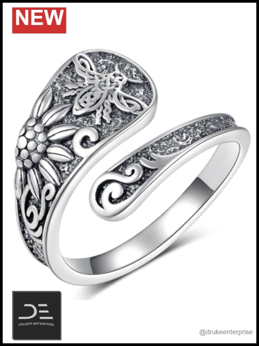925 Sterling Silver Adjustable Spoon Ring Vintage Thumb Jewelry Gift